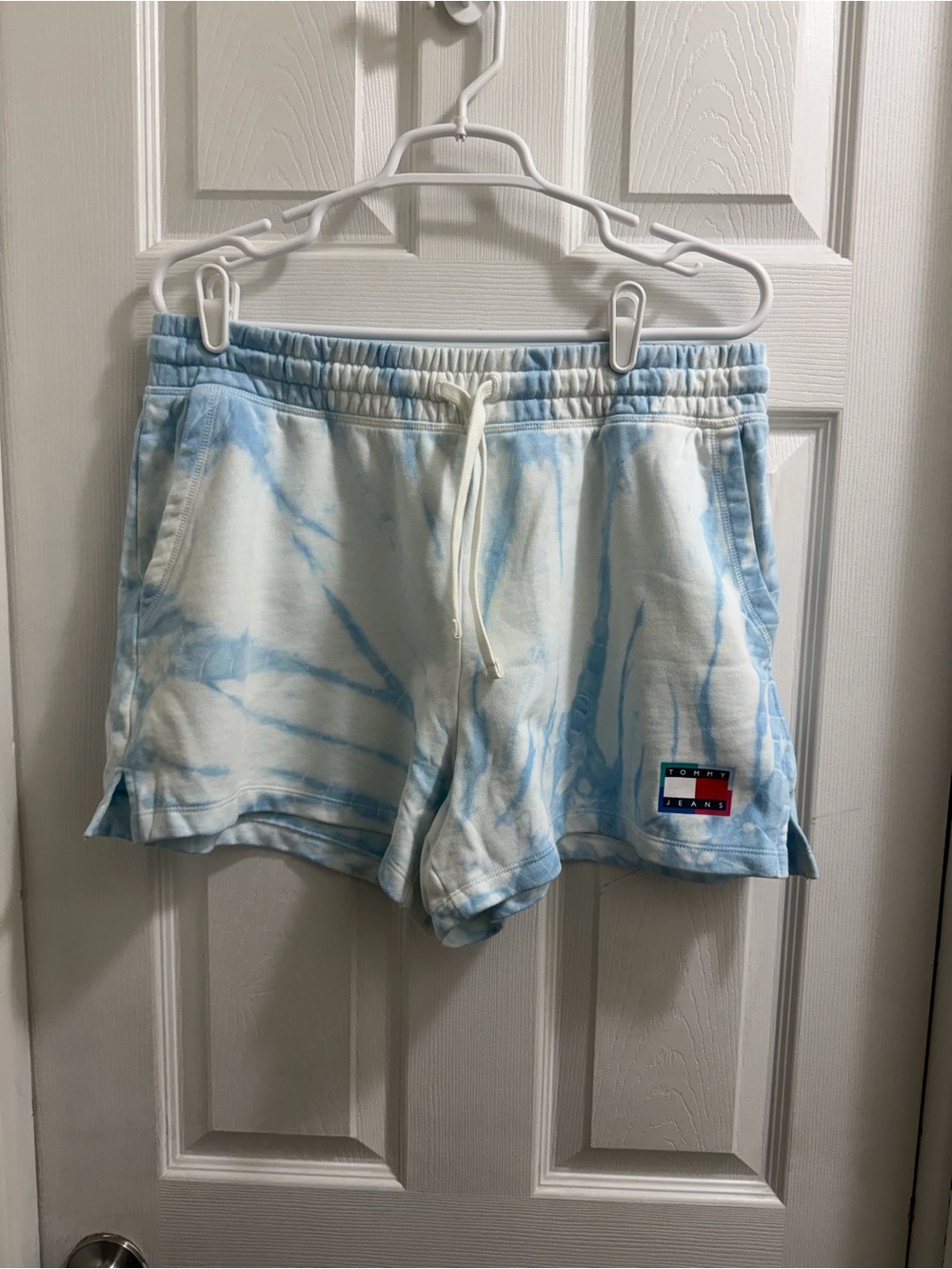 Tommy Hilfiger Light Blue and White Tie-Dye Athletic Shorts